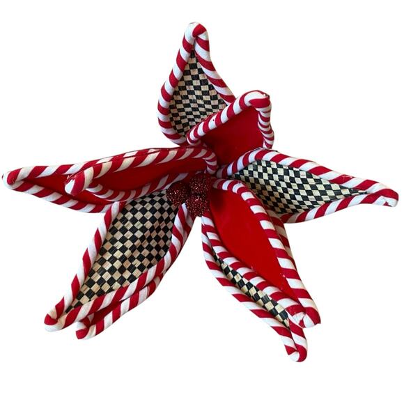 MacKenzie Childs Peppermint Stripe Jumbo Flower Clip Courtly Check Christmas NEW - Picture 10 of 11
